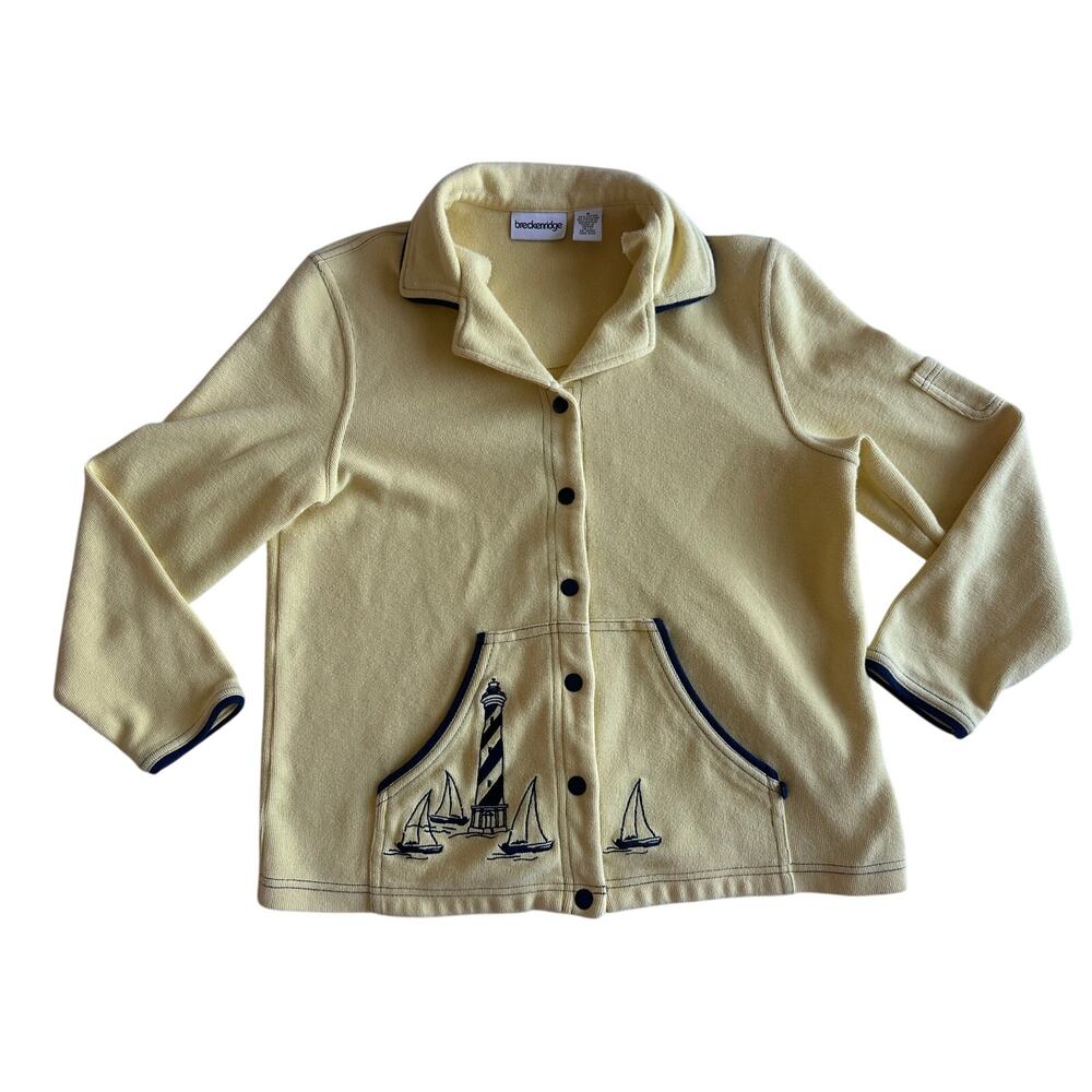 Breckenridge Lighthouse Sailboat Snap Front Sweatshirt Jacket Yellow Size M